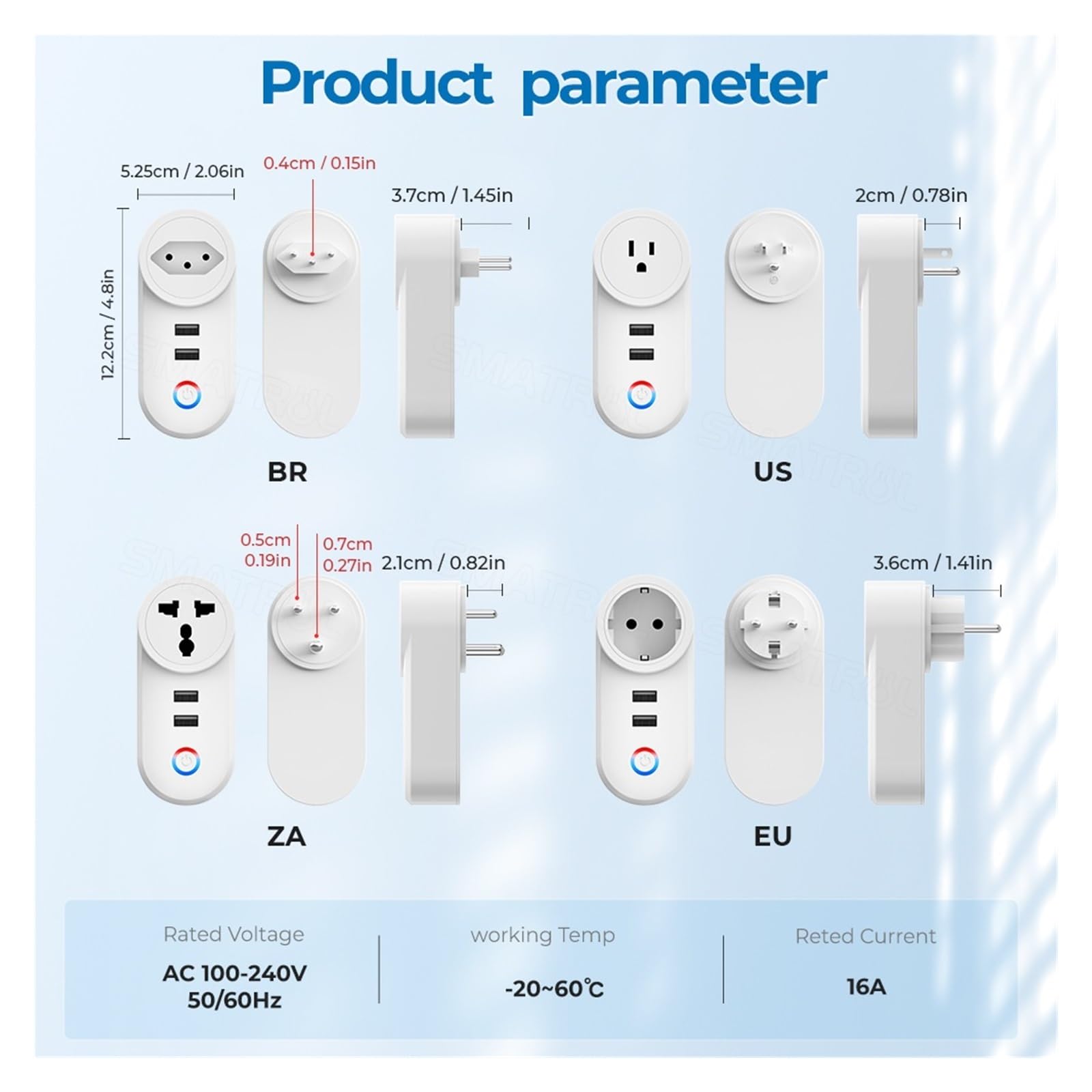 Gniazdo 16A z 2 gniazdami ładowania USB Adapter Wtyczka UE USA Wielka Brytania Brazylia Kontrola żywotności za pośrednictwem Alexa Home(UK Socket)