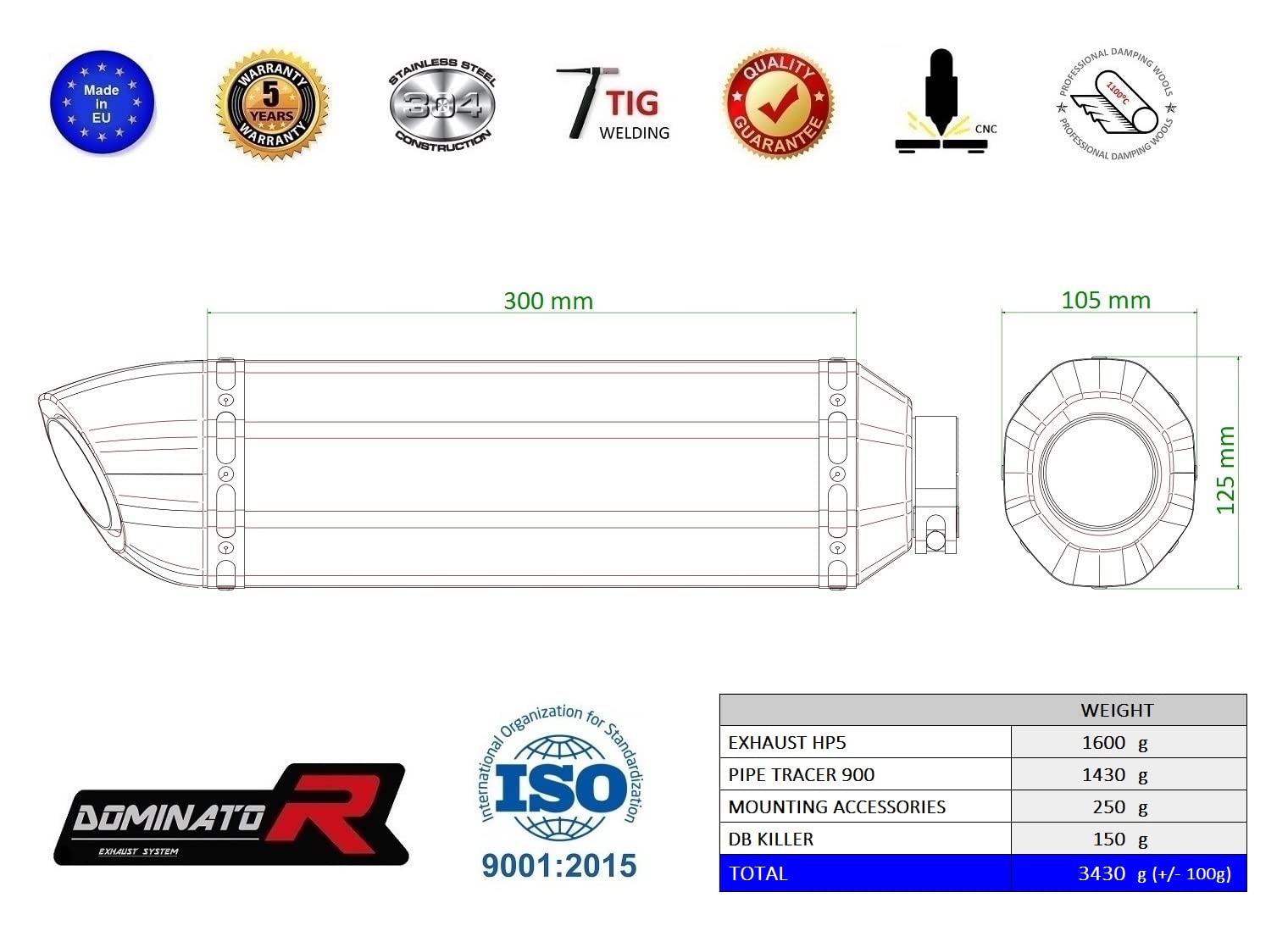 DOMINATOR Impianto di scarico Collettori Marmitta Silenziatore HP5 NERO compatibile con MT 09 TRACER 2015-2020