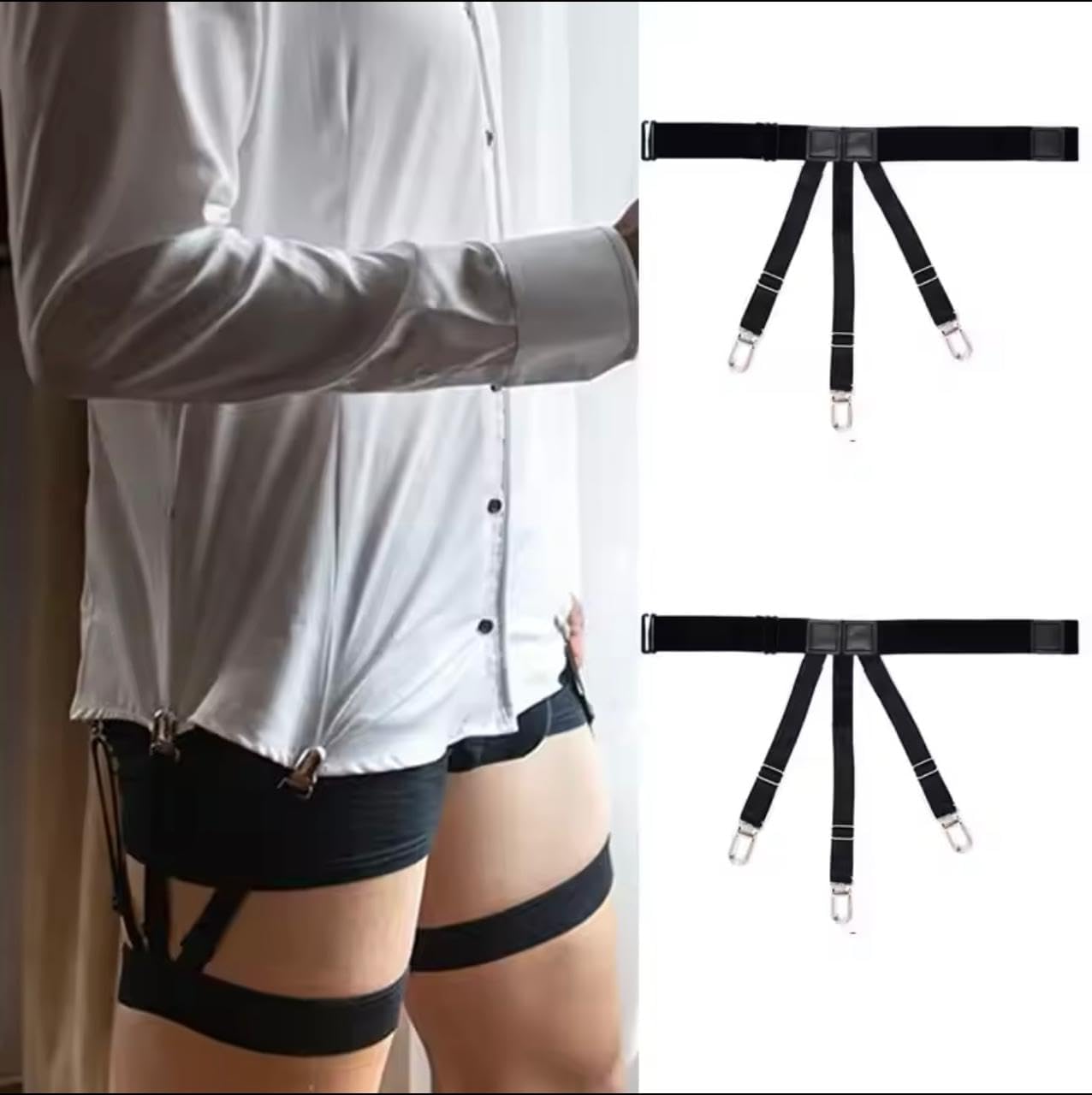 Ultimate Men's Adjustable Locker Garter Shirt Stays-Non-Slip Elastic with Heavy-Duty Metal Clips, All-Days Comfort, Perfect for Formal Dress, Military, Police, &Professionals