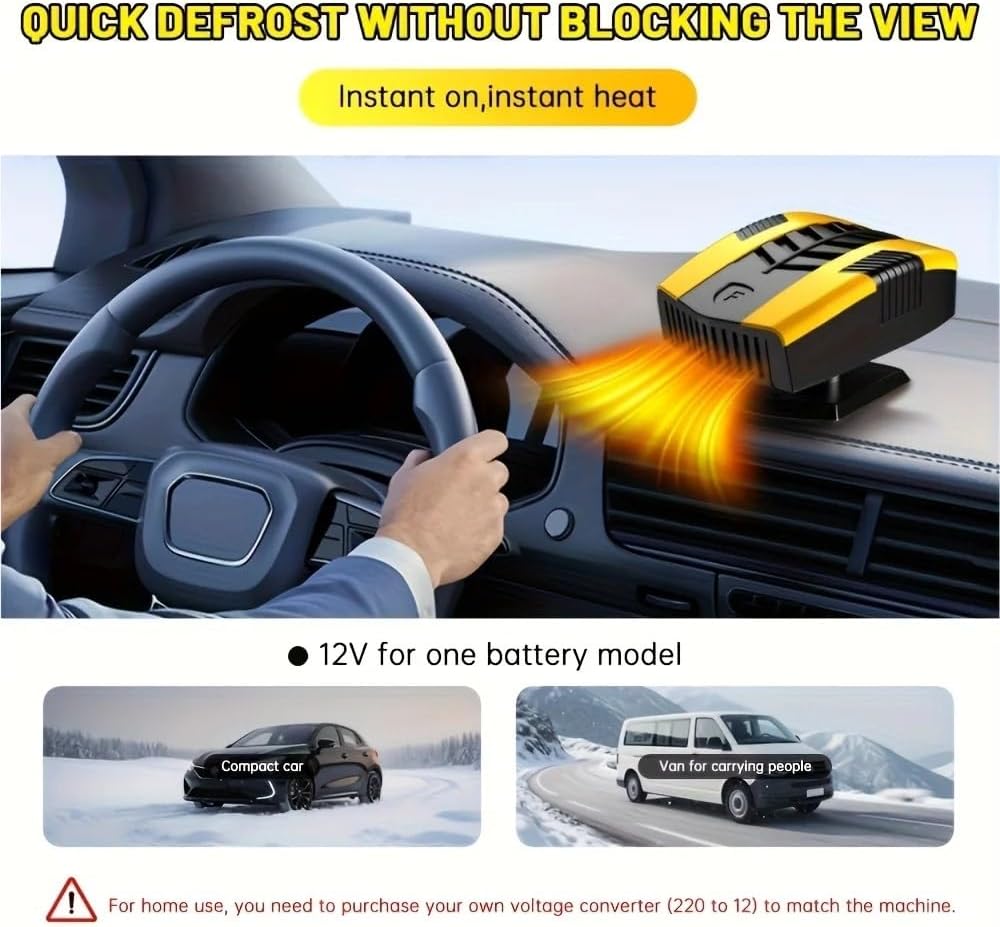 Latest Car Heater Fan Rapid Windshield Defogger 12V Portable Demister Defroster with Air Cooling Function for All Vehicles Low-Power Rapid Heating Warmer(Black)