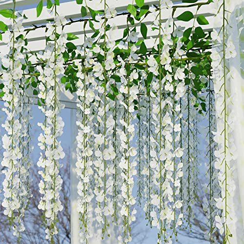 JACKYLED Künstliche Glyzinien-Blume, 1,5 m, künstliche Hängepflanzen für Wand, Schlafzimmer, Hochzeit, Party, Zimmerdekoration, 2 Stück Cover