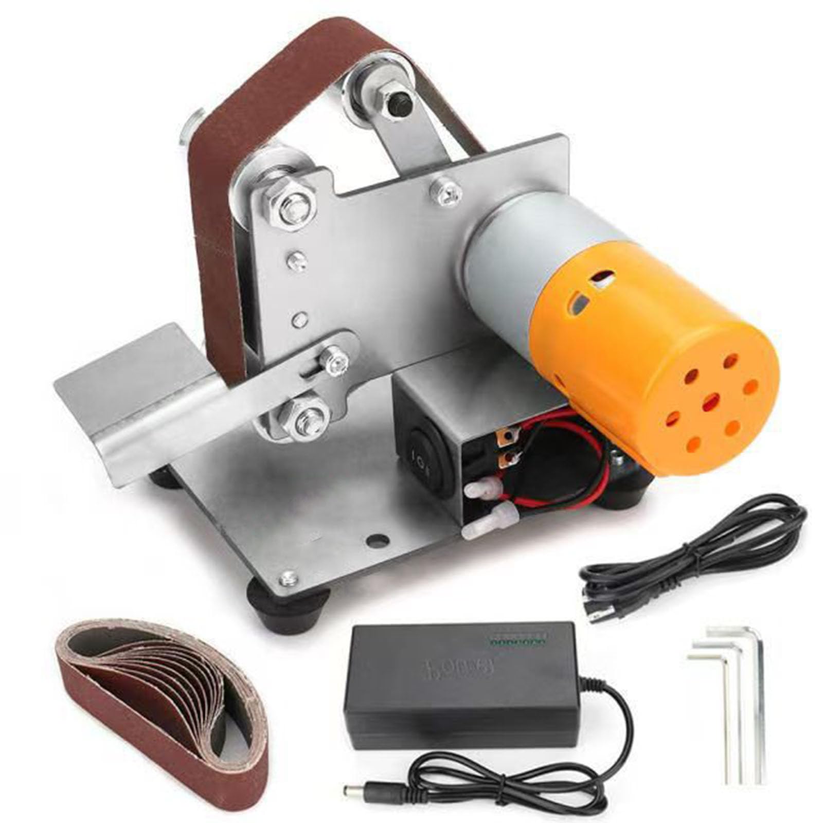 MObyat Elektryczna mini szlifierka taśmowa, polerka i szlifierka dla majsterkowiczów, 7 biegów do przodu i z tyłu, regulowany stojak roboczy, do modelarstwa