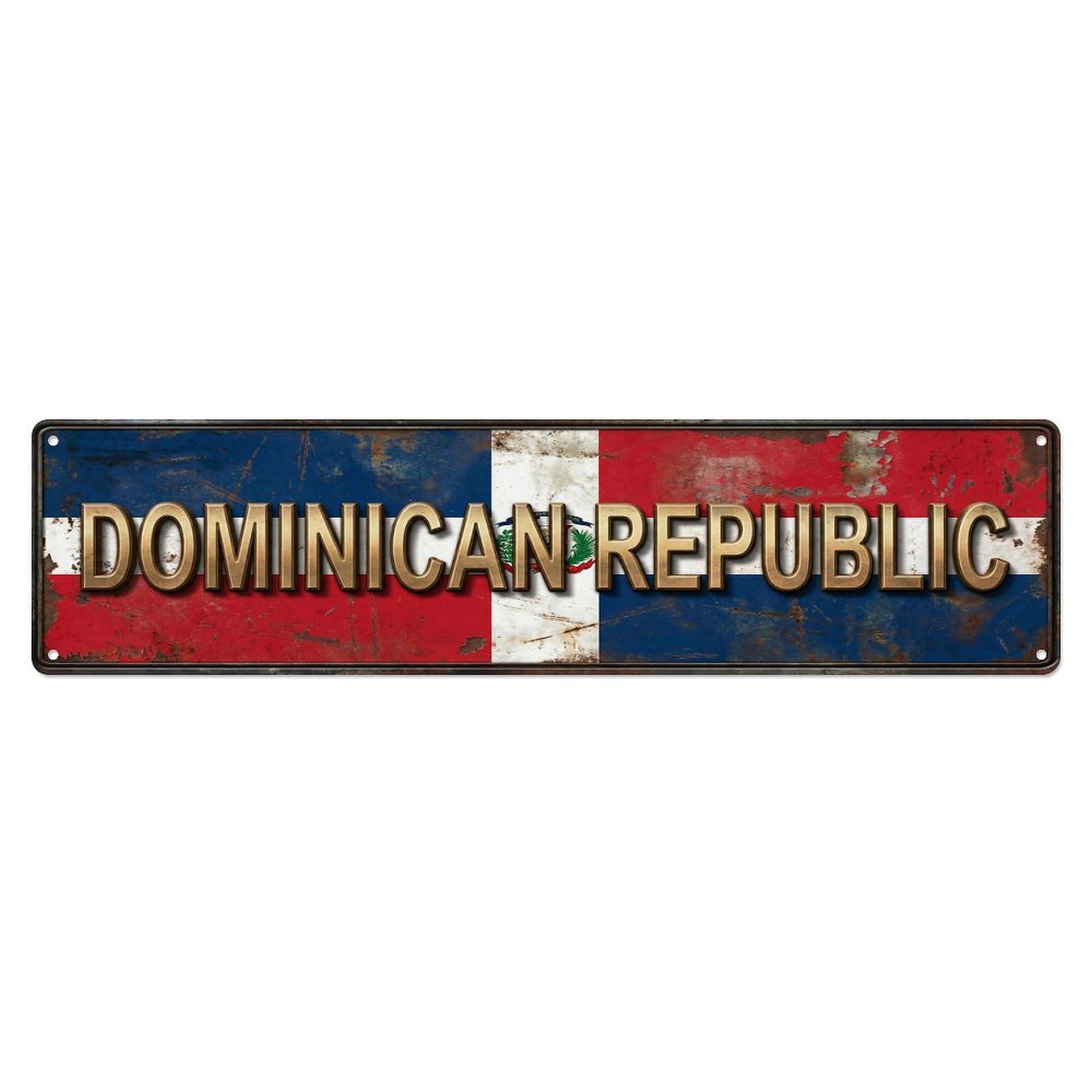 Olhnbad 4X16inch(10X40cm) Vintage Dominican Republic Flag Pattern Metal Tin Sign