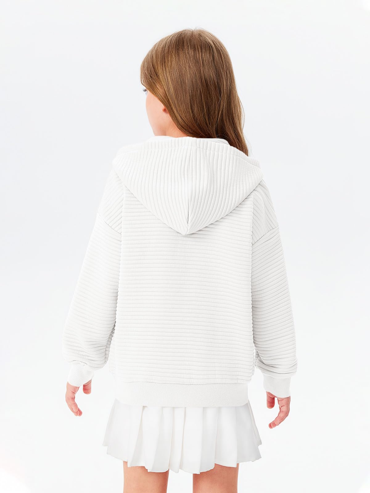 Haloumoning Felpa oversize con cappuccio e zip per bambine 5-14 anni | Tessuto testurizzato, giacca a maniche lunghe con cappuccio, vestibilità ampia, casual, con tasche