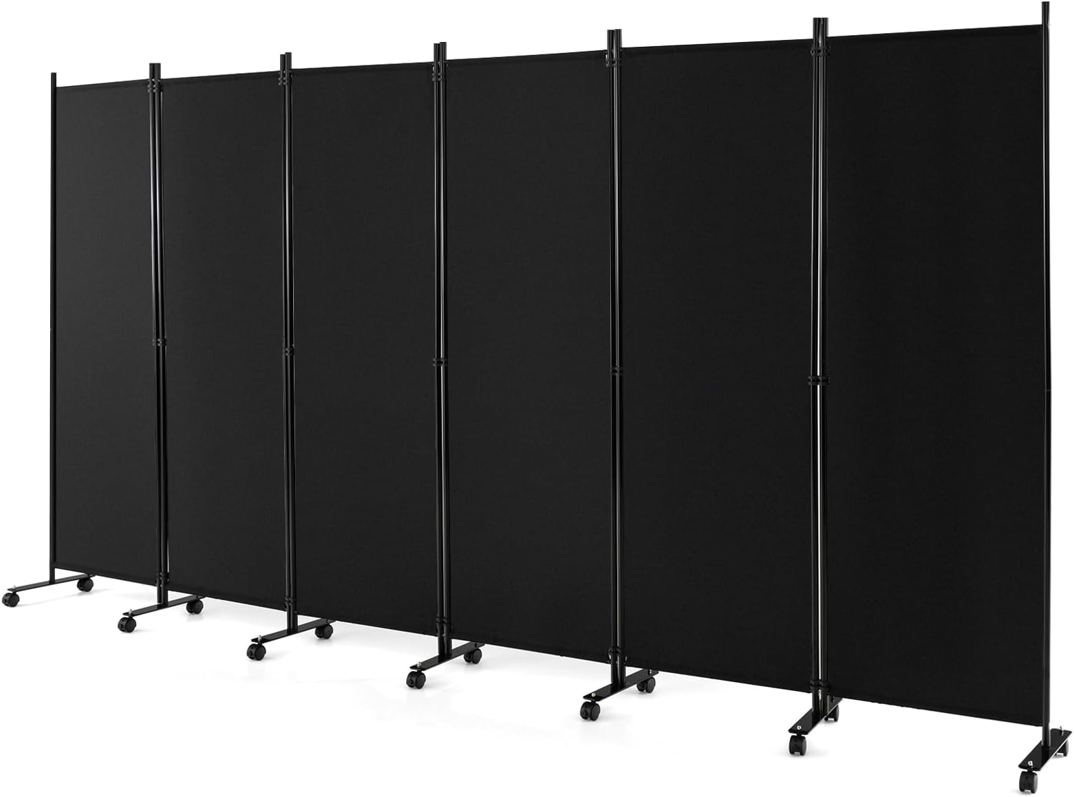 COSTWAY 6 Panel Folding Room Divider, Rolling Wall Privacy Screen Protector with Wheels, Freestanding Paravent Partition Separator for Living Room, Bedroom and Office, 335 x 172cm (Black)