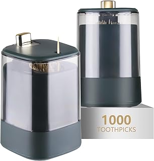 Toothpick Holder Dispenser——2pcs Pop-Up Automatic Toothpick Dispensers with 1,000 Toothpicks for Home Livingroom Kitchen Restaurant, Thickening Toothpicks Container, Novelty Sturdy Secure Toothpick Storage Box (B-GREEN*2)