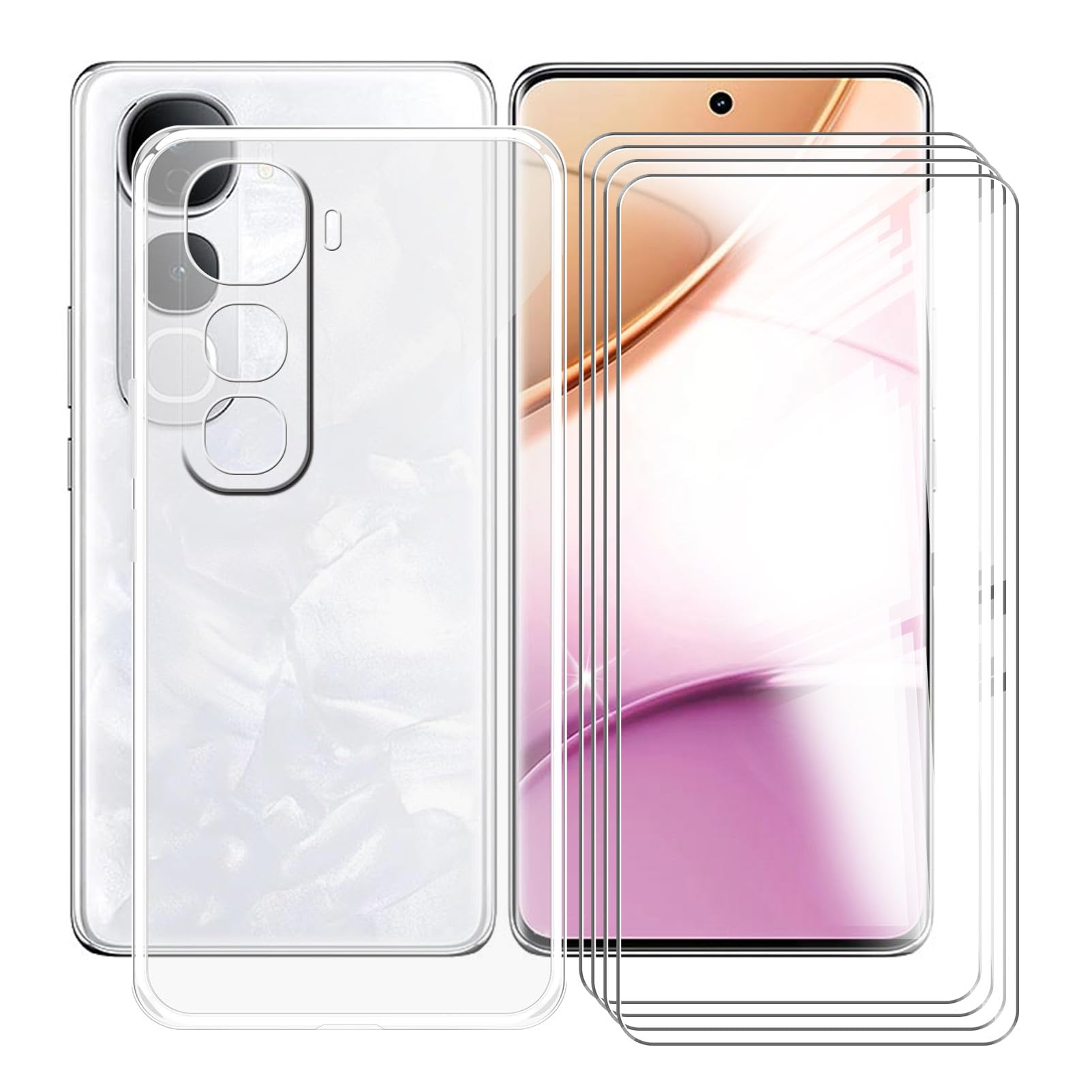 Case with Screen Protector for Vivo Y400 Pro (6.77 inches), Pack of 4 Screen Protectors and 1 Mobile Phone Case, Shockproof Case, Soft Silicone Protective Case (Transparent)