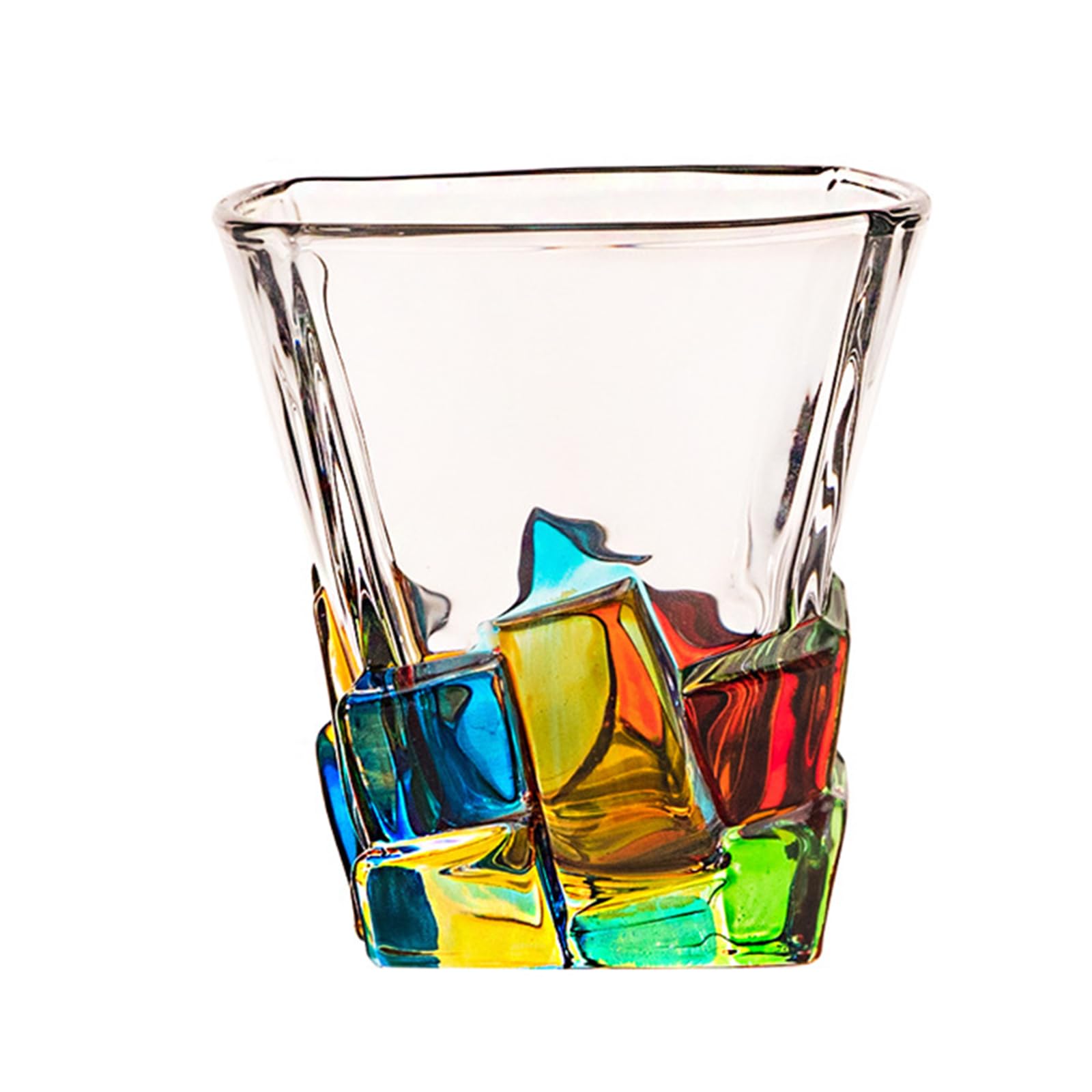 soulnioi Colorful Drinking Glasses Hand Painted Colored Water Glasses, Whiskey Tumbler for Rum, Bourbon, Scotch, Water, Drinks (D)