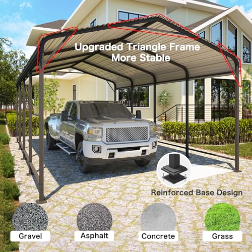 12x20FT Metal Carport, Heavy Duty Carport Canopy with Reinforced Frame and Base for All-Weather, Outdoor Garage Car Port for Pickup Trucks, Boats, Tractors or Party
