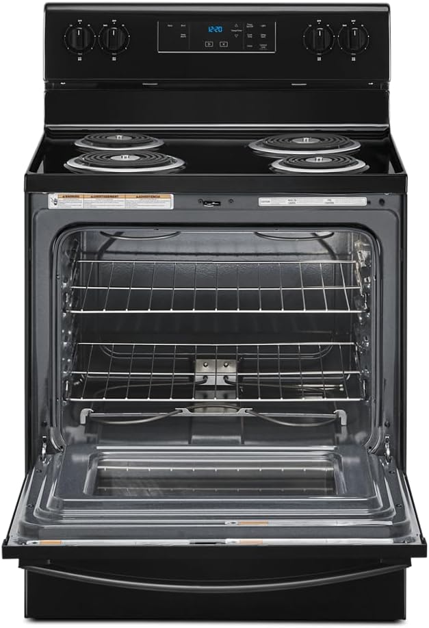 Whirlpool WFC150M0JB 30 in. 4.8 cu. ft. 4 Burner Element Electric Range with Keep Warm Setting in Black with Storage Drawer