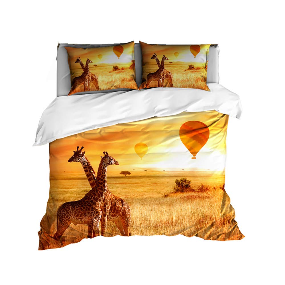 Housse de couette 200x200 3D animaux orange avec sa taie d'oreiller
