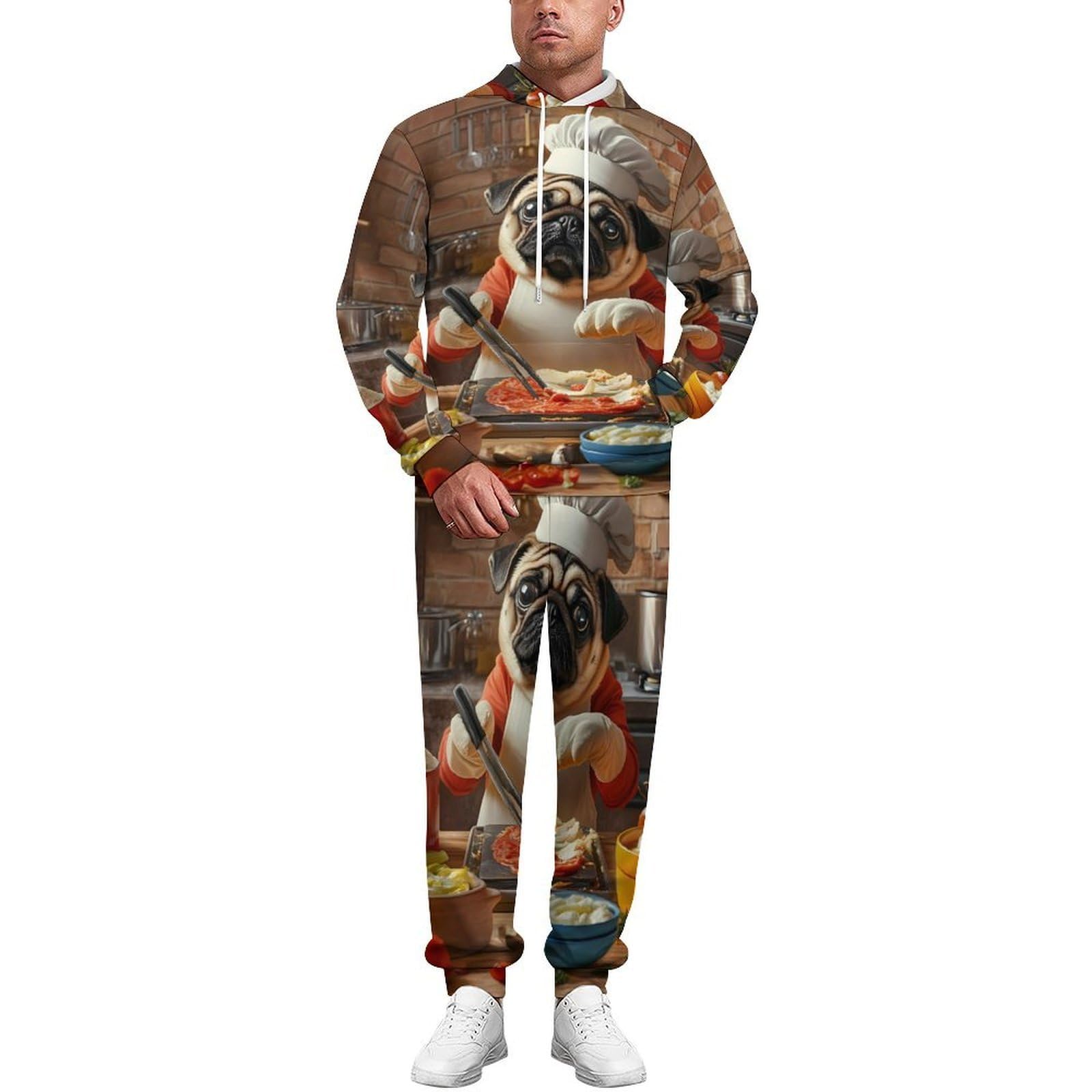 Pug Dog Chef Cooking Tuta Unisex Allentato Tuta Tuta Casual Pullover Felpa con Cappuccio Comfort 2 Pezzi Felpa Abiti