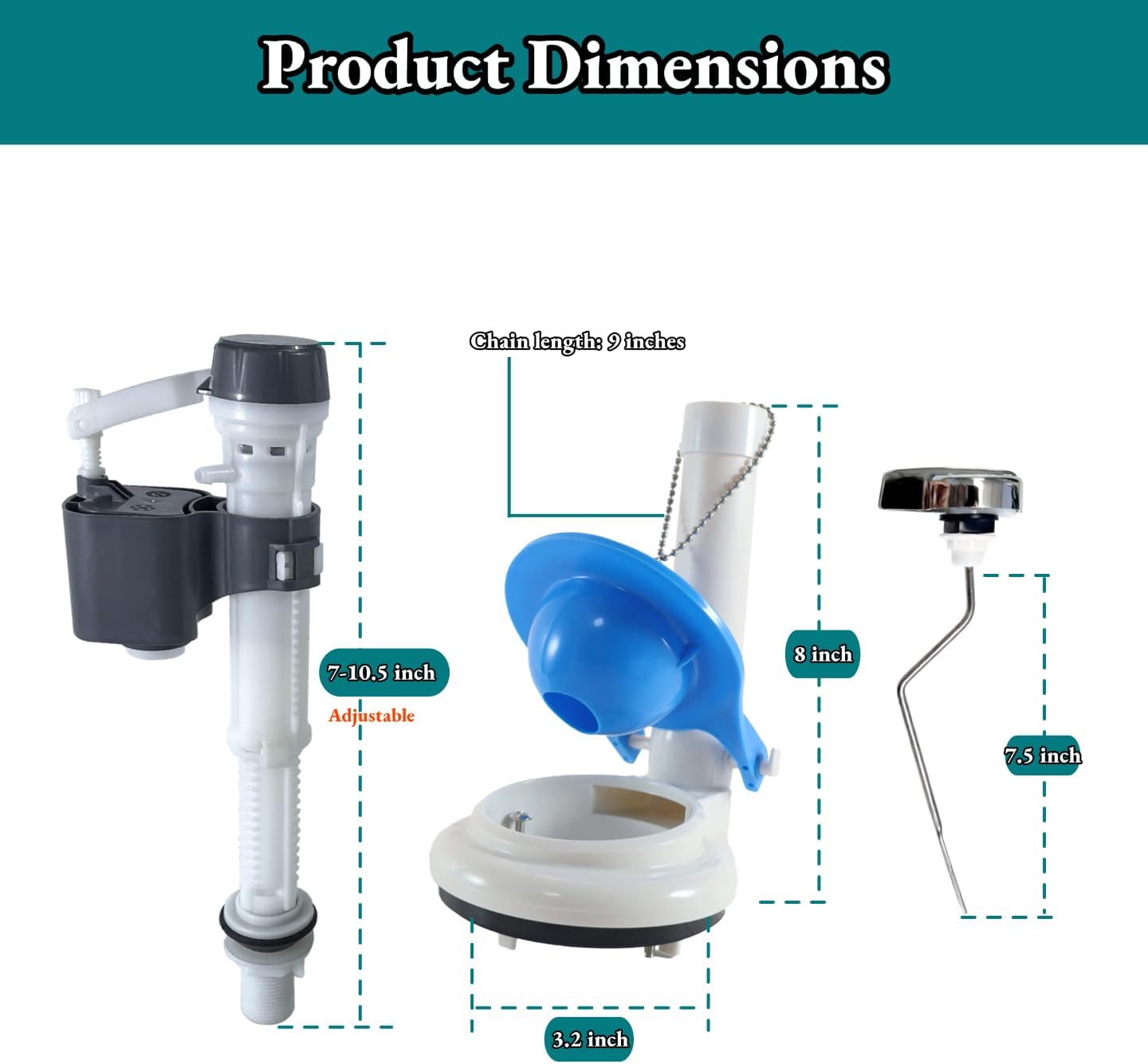 3-Inch Flush Valve Repair Kit for One-Piece Toilets – Complete with Flapper & Chain,Includes flush valve, Fill valve, and Flush Lever Handle,Compatible with TOTO,Glacier Bay and Most Universal