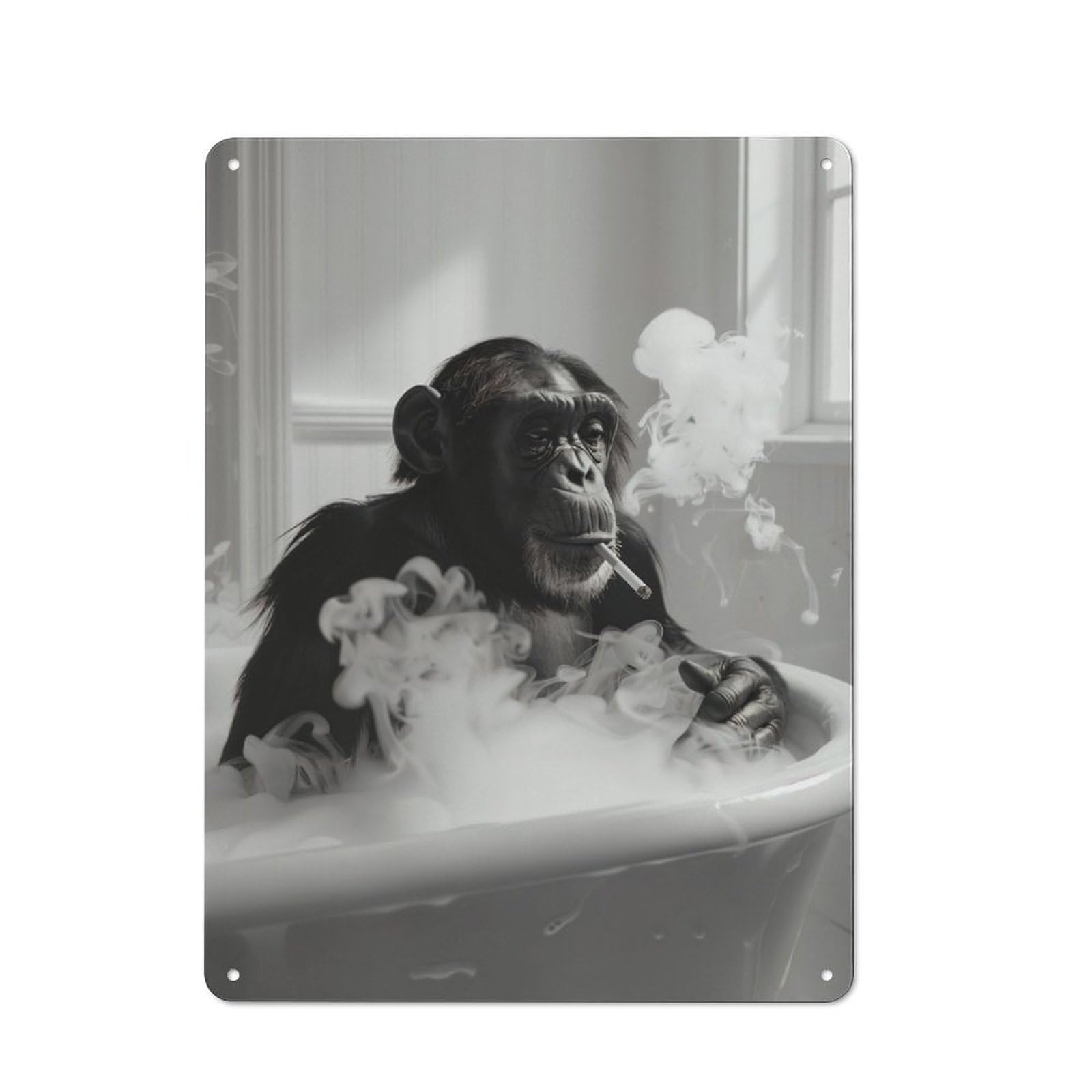Junmoney Chimpanzee Smoking In Bathtub Tin Sign 40X30cm With For Living Room Wall, Retro Decor, Gift Idea At Christmas For Living Room Decor Lovers