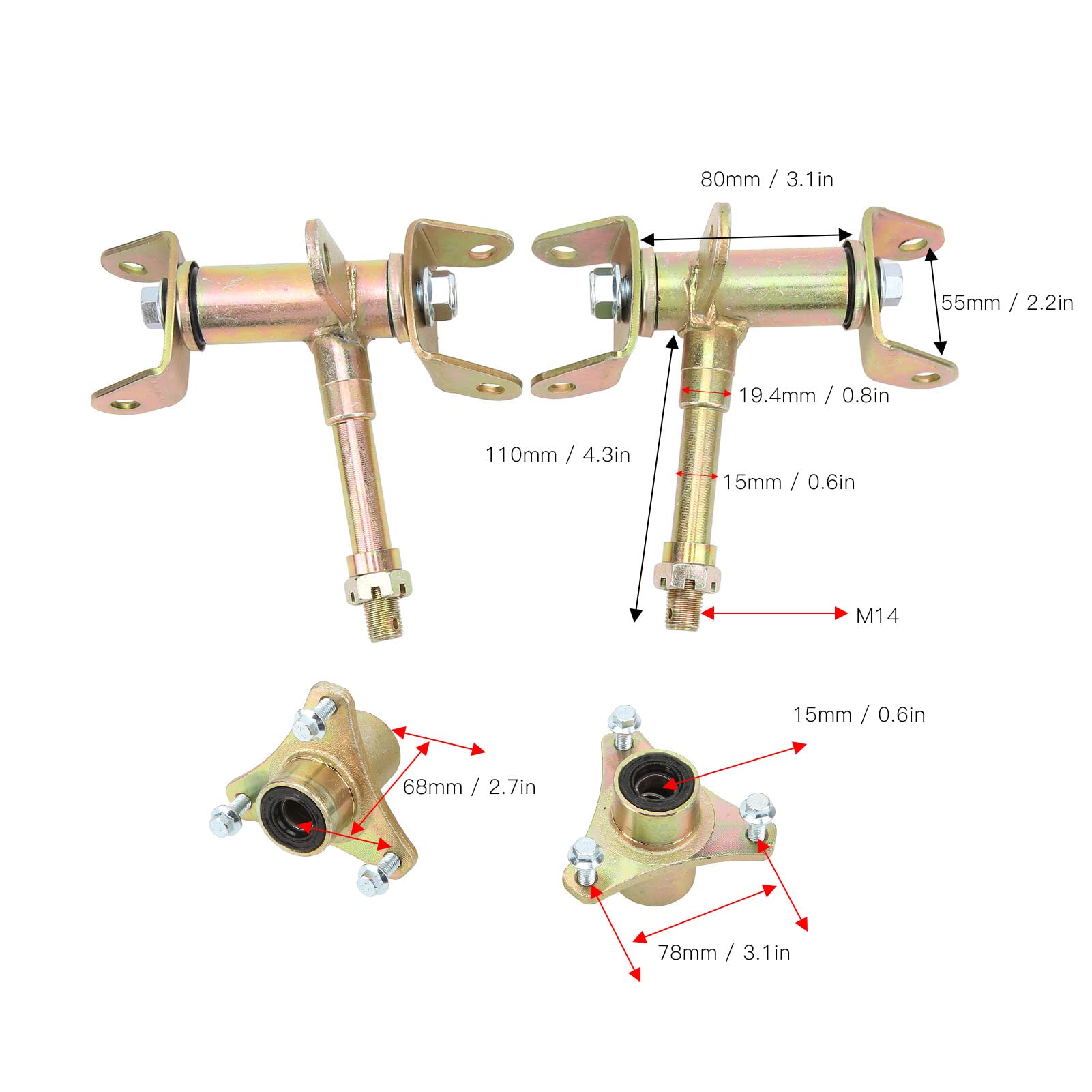 Achsschenkel Vorne Links Rechts Bremsscheibe Radachse Felge Nabenstummel Aluminiumlegierung Set für ATV Go Karts Offroad UTV Quads