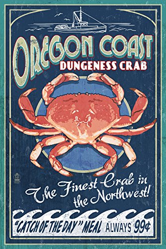 Oregon Coast, Dungeness Crab Vintage Sign (9x12 Art Print, Wall Decor Travel Poster)