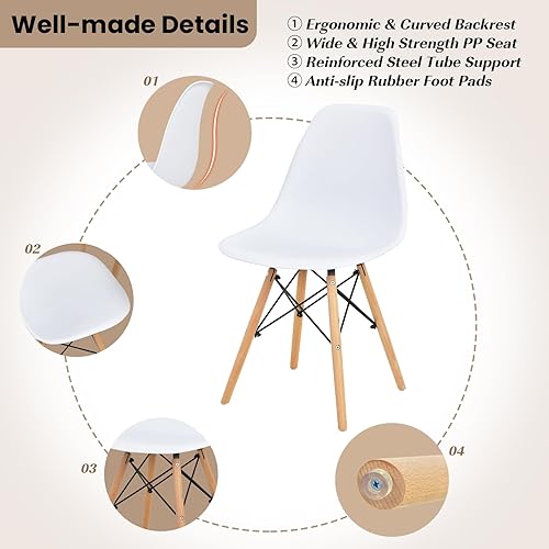 Miniatura 4 de Tangkula Juego de 4 mesas de comedor redondas y sillas de cocina con asiento ergonómico y patas de madera maciza, juego de comedor moderno de 5
