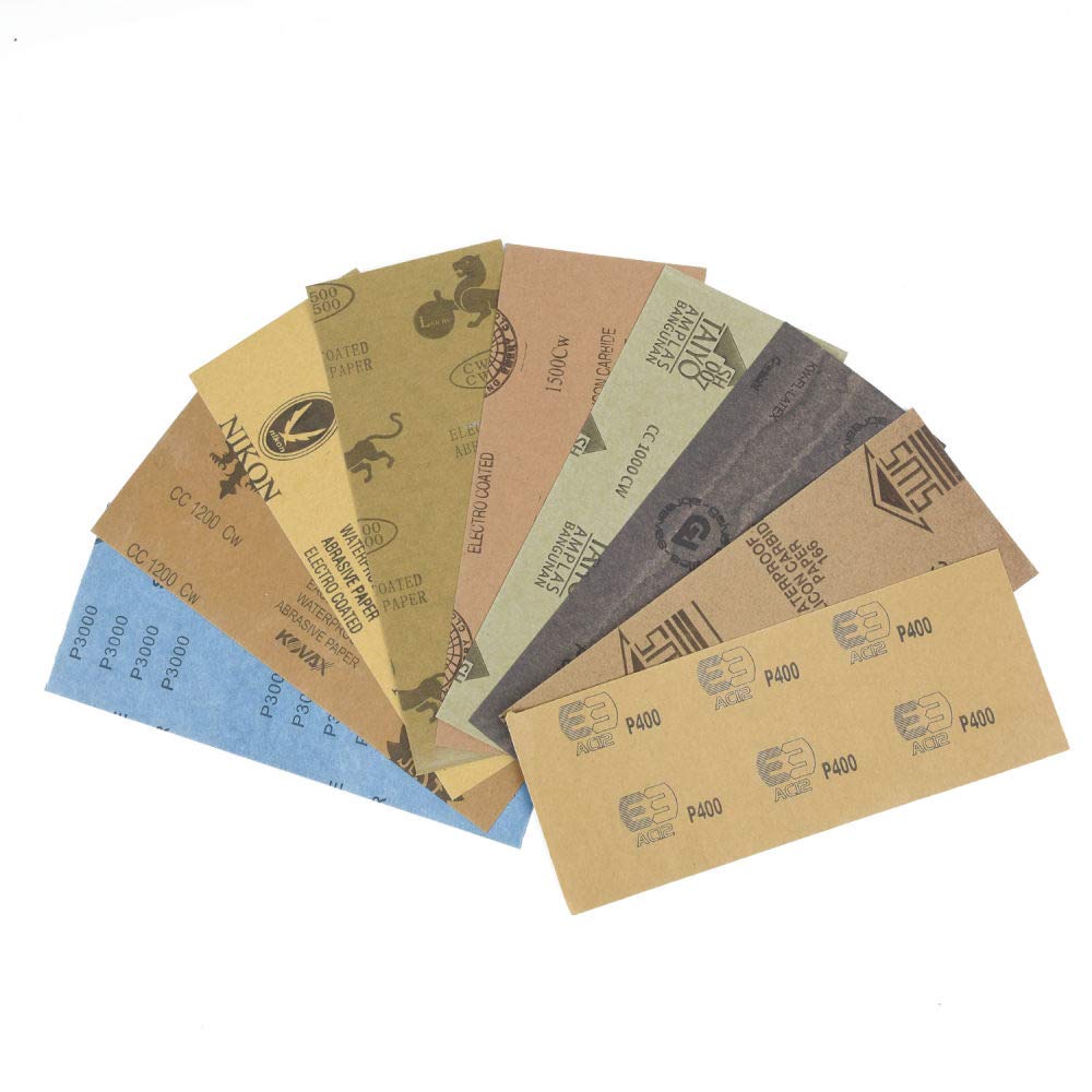 90 pièces 9 * 3.6 pouces papier abrasif sec humide 400 à 3000 grains assortiment feuilles de papier abrasif pour poncer la finition des meubles en bois