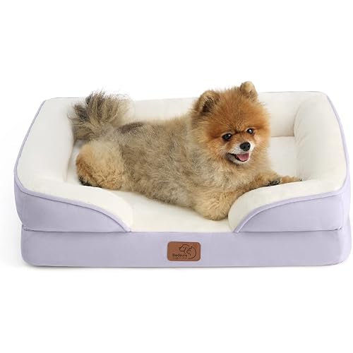Bedsure Small Orthopedic Dog Bed - Washable Bolster Dog Sofa Beds for Small Dogs, Supportive Foam Pet Couch Bed with Removable Washable Cover, Waterproof Lining and Nonskid Bottom Couch, Lavender