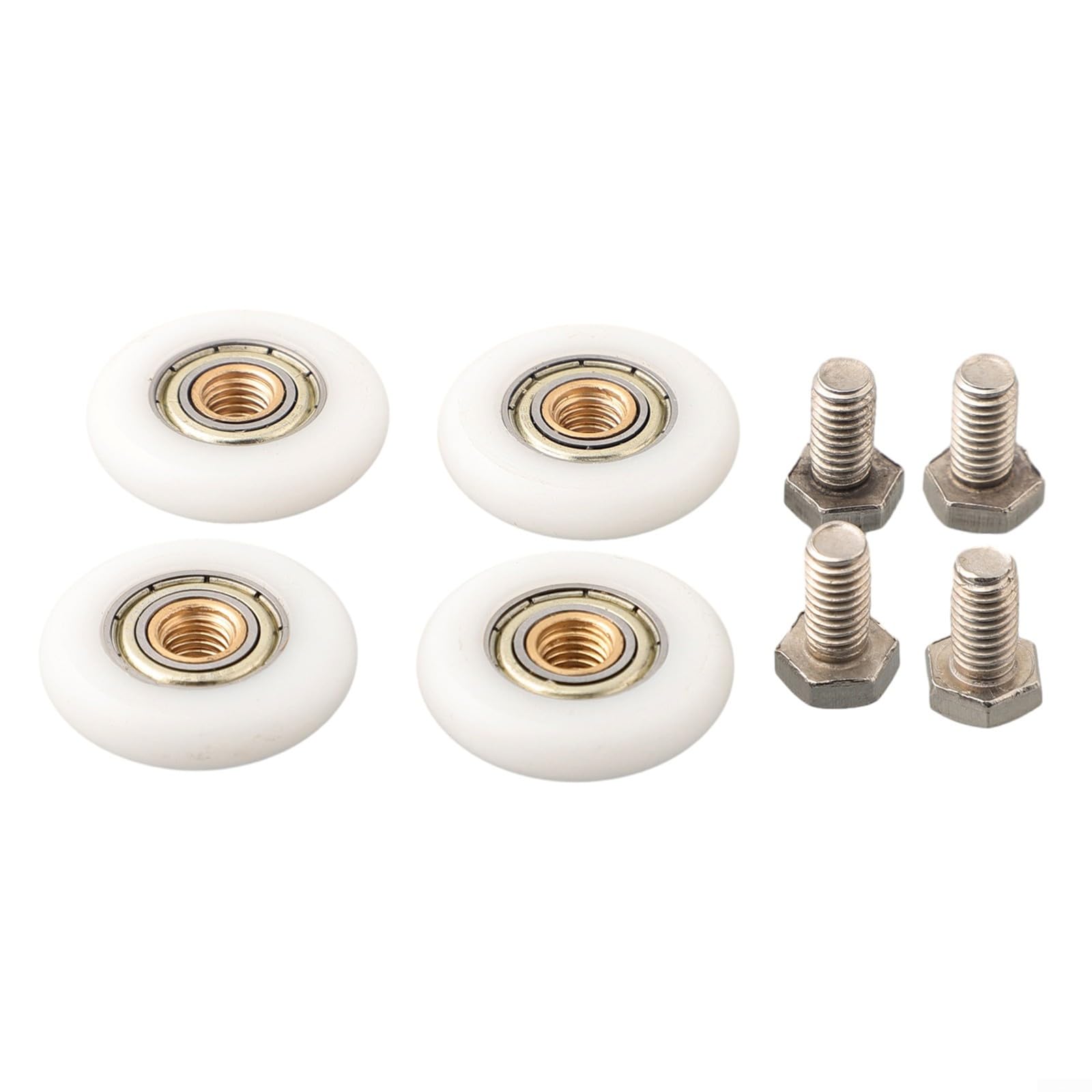 Set di 4 rotelle per porta della doccia, scorrevoli in vetro, con esterno in nylon e centro in ottone, viti in acciaio inox incluse, adatte a vetri da 4-8 mm (27 mm)