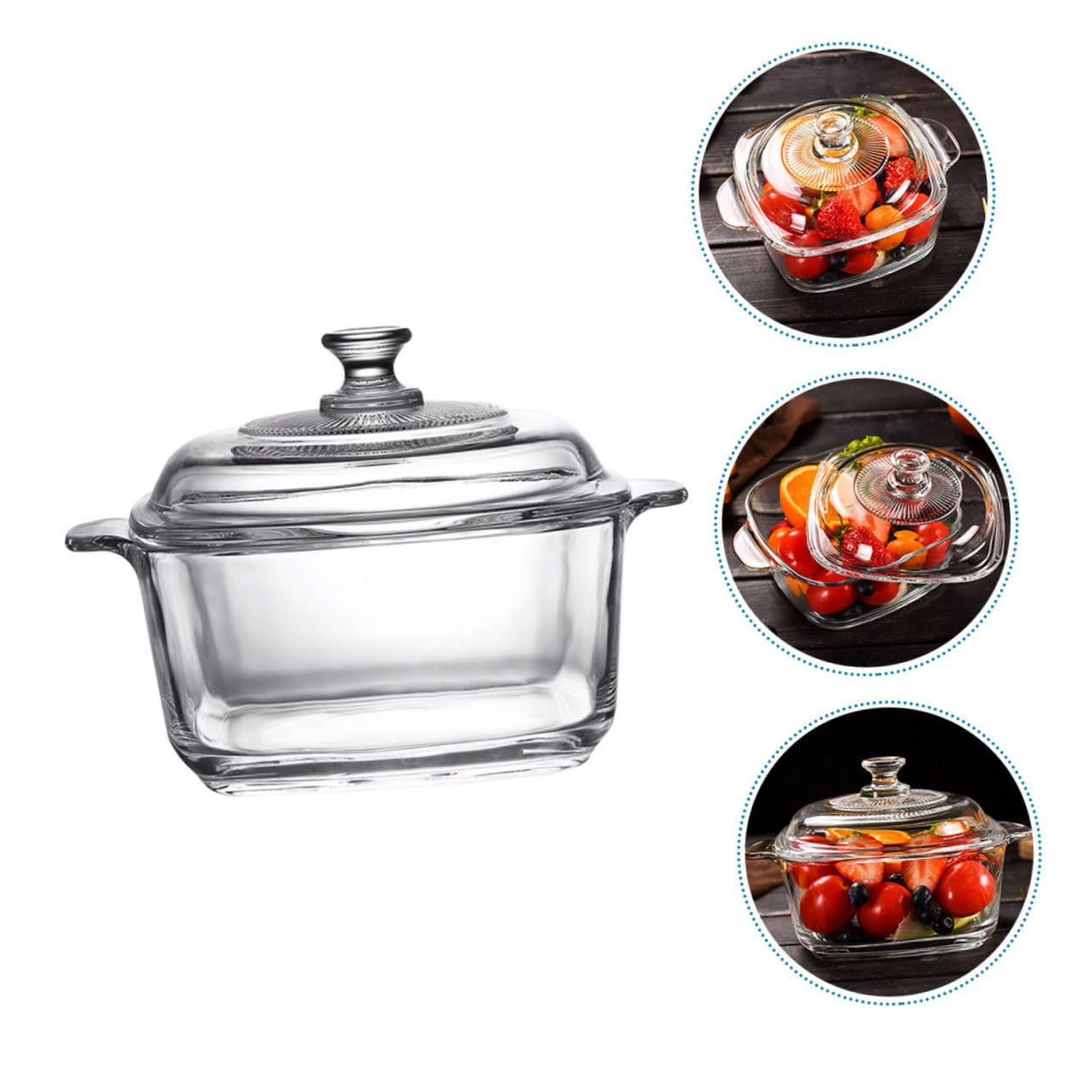 Kühlschrankschüssel aus Hitzebeständigem Glas mit 1l Fassungsvermögen und 2 Griffen Mikrowellengeeignete Auflaufform mit Deckel für Buffet und Snack Riegel