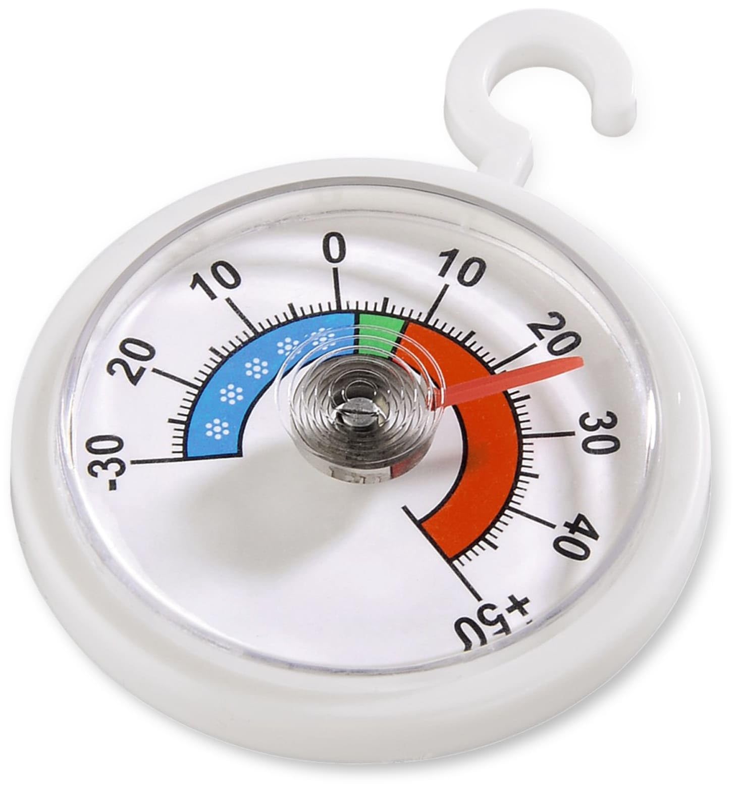 Xavax Analoges Thermometer zum Aufhängen im Kühlschrank, Gefrierschrank, Tiefkühltruhe, Weinkühlschrank, Minibar, min. -30 Grad, max. +50 Grad, rund, weiß
