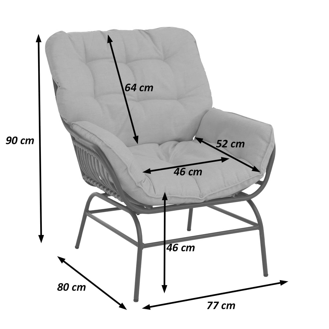 Mendler 2er-Set Gartenstuhl HWC-P75 Stoff - hellgrau, Polster beige | Gartensessel, Loungesessel, 220g/m², Poly-Rattan, Metall