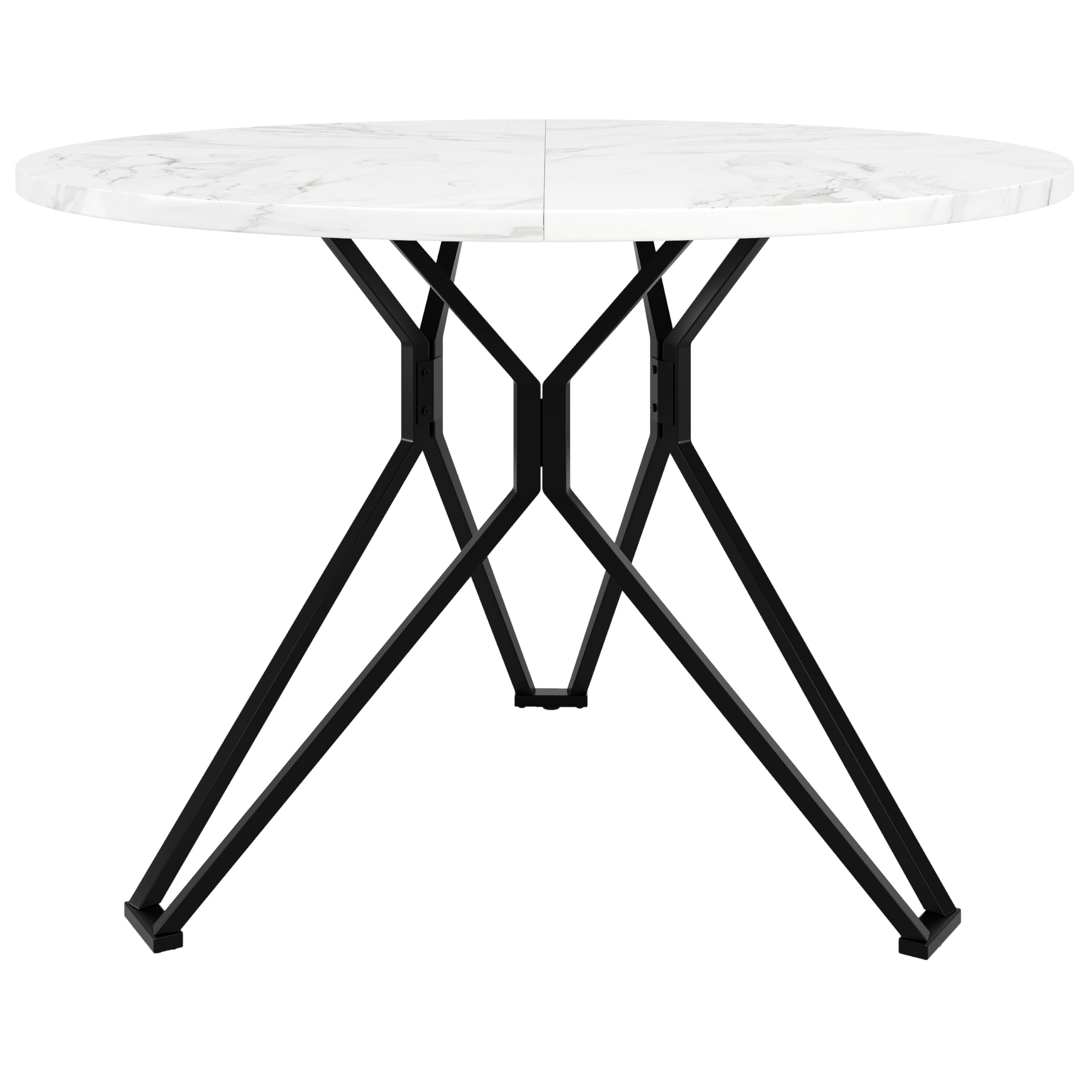 Tavolo da pranzo rotondo 100 cm con struttura in metallo nero - tavolo da cucina rotondo con decorazione in marmo in MDF, tavolo da pranzo per 4 persone con piedini regolabili, nero