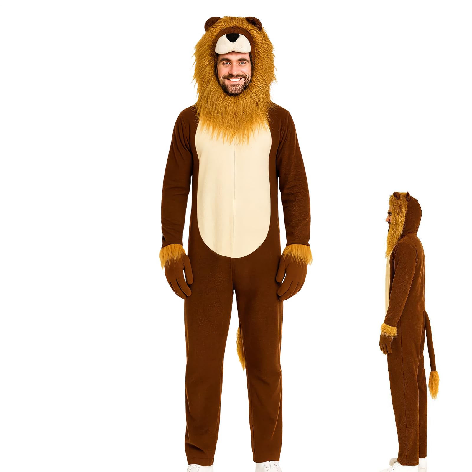Lion Costume Realistic Lion Mane Animal Outfit Onesie Women Men