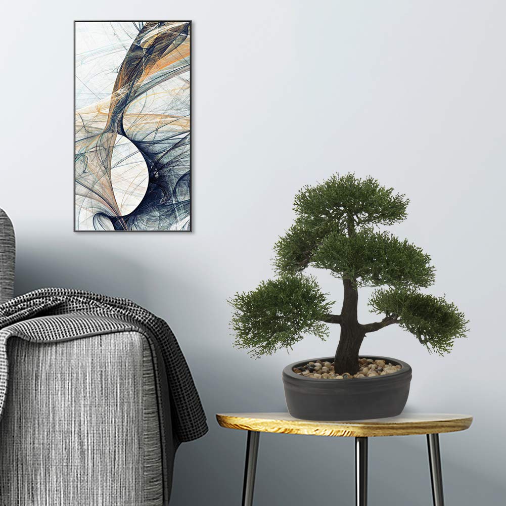 Briful Kunstbonsai Naturgetreue Künstliche Pflanze Kunstbaum Bonsai Zeder Kiefer Podocarpus Plastik Pflanze Kunstpflanze mit Keramik-Übertopf in Schwarz für Baddeko Desktop Büro Fensterbank