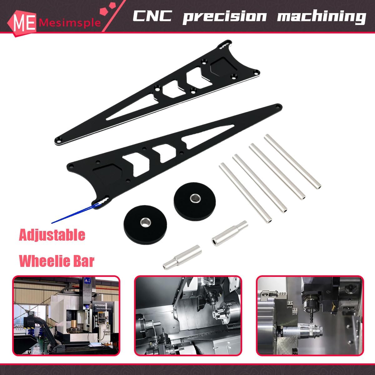 Adjustable Wheelie Bar & Body Clip Kit for 1/10 Slash Rustler Bandit Stampede VXL 2WD RC Car Upgrade Parts