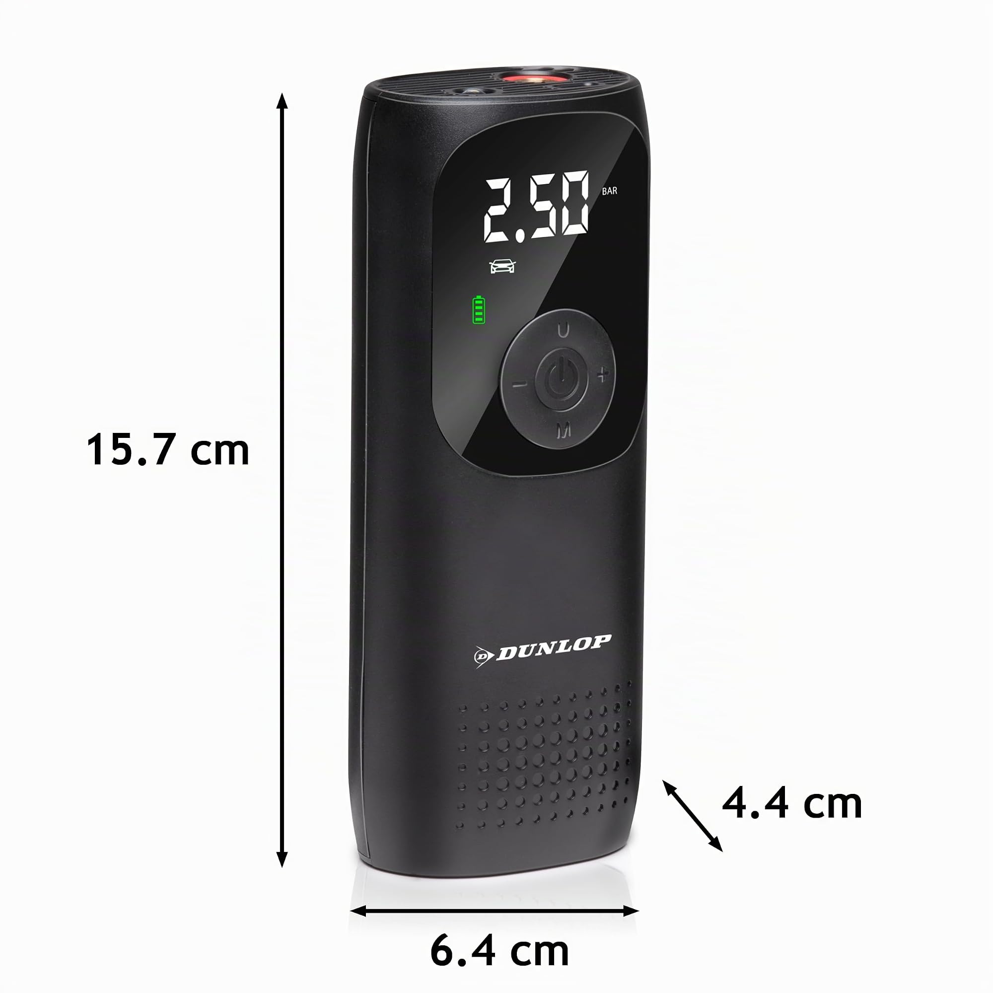 Dunlop Mini Compresor de Batería Bomba de Aire Eléctrica 150PSI - Universal y USB C - Pantalla Digital - Luz LED - Negro