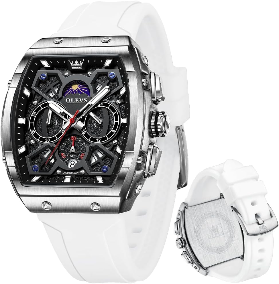 Mens Watches Stylish Chronograph Waterproof Luminous Silicon Strap Multifunction Watches for Men Business White Men Wrist Watch