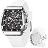 Mens Watches Stylish Chronograph Waterproof Luminous Silicon Strap Multifunction Watches for Men Business White Men Wrist Watch