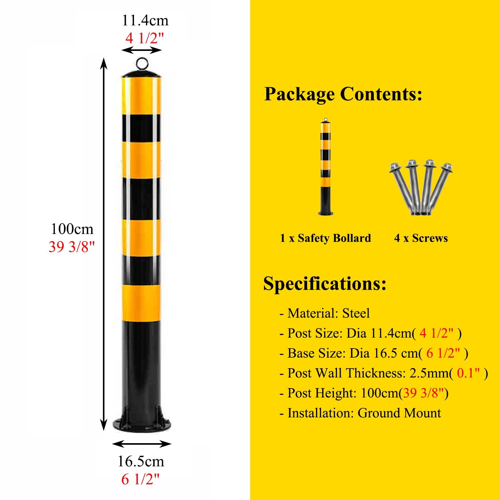 Generico Dissuasore Stradale Portatile per impieghi gravosi, da installare a Pavimento, Ideale per marciapiedi, autostrade, ingressi e Strade - Colonna di Segnalazione (Altezza 99,5 cm)