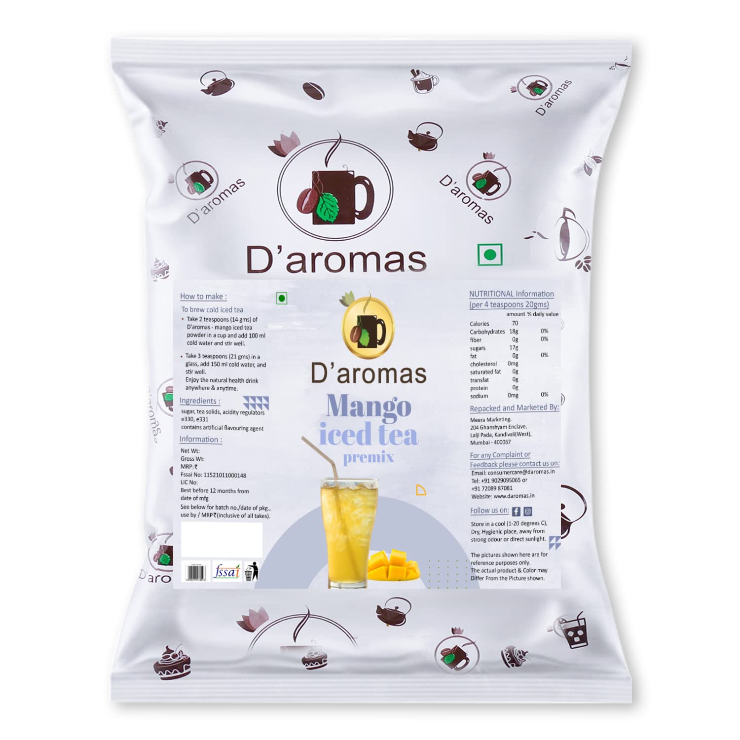 D'aromas Mango Ice 500g, Instant Premix Ice Powder, Ready to Drink Iced, Summer Drink