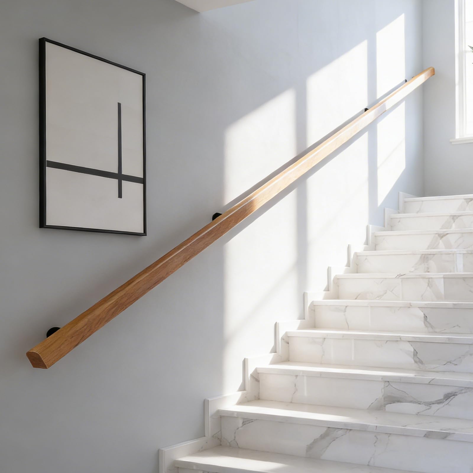 Wooden Stair Handrails 50-600cm, Wall Mount Elderly Railings Safety Hand Support Rail Corridor Rod, Wood Rail for Staircase, Lofts Decking Banister, Grab Bar Kit (Wood, 240cm)