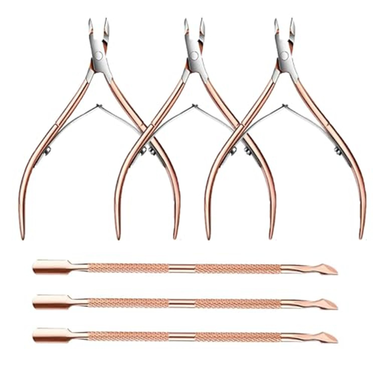 HPURBCV 6PCS Professional Cuticle Trimmer Set, Stainless Steel Manicure Tools, Rose Gold Cuticle Nippers and Pushers