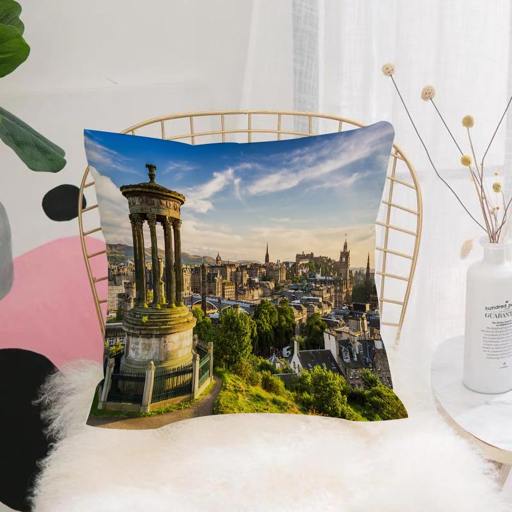 HYOSXW Cushion Cover,Throw Pillow Case Home Decorative for Living Room Bedroom Sofa Chair 16X16 Inch,City，Historic panoramic view of Edinburgh, with monuments on Mount Carlton over,Pillowcase 40X40cm