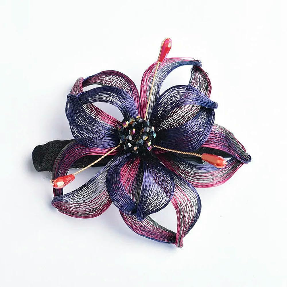 ZBDP - Horquilla para el pelo con diseño retro de flores de alambre de cobre tejida a mano para mujer, elegante clip de resorte, diadema para novia, tiara para niña