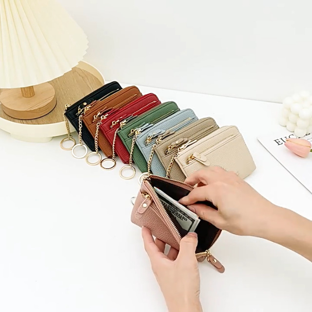 Petit Portefeuille Léger Femme Leisofter Mini Portefeuille Femme Cuir - Petit Porte-monnaie Avec Porte-clés - Gris 13x10cm Porte Monnaie Cuir Femme