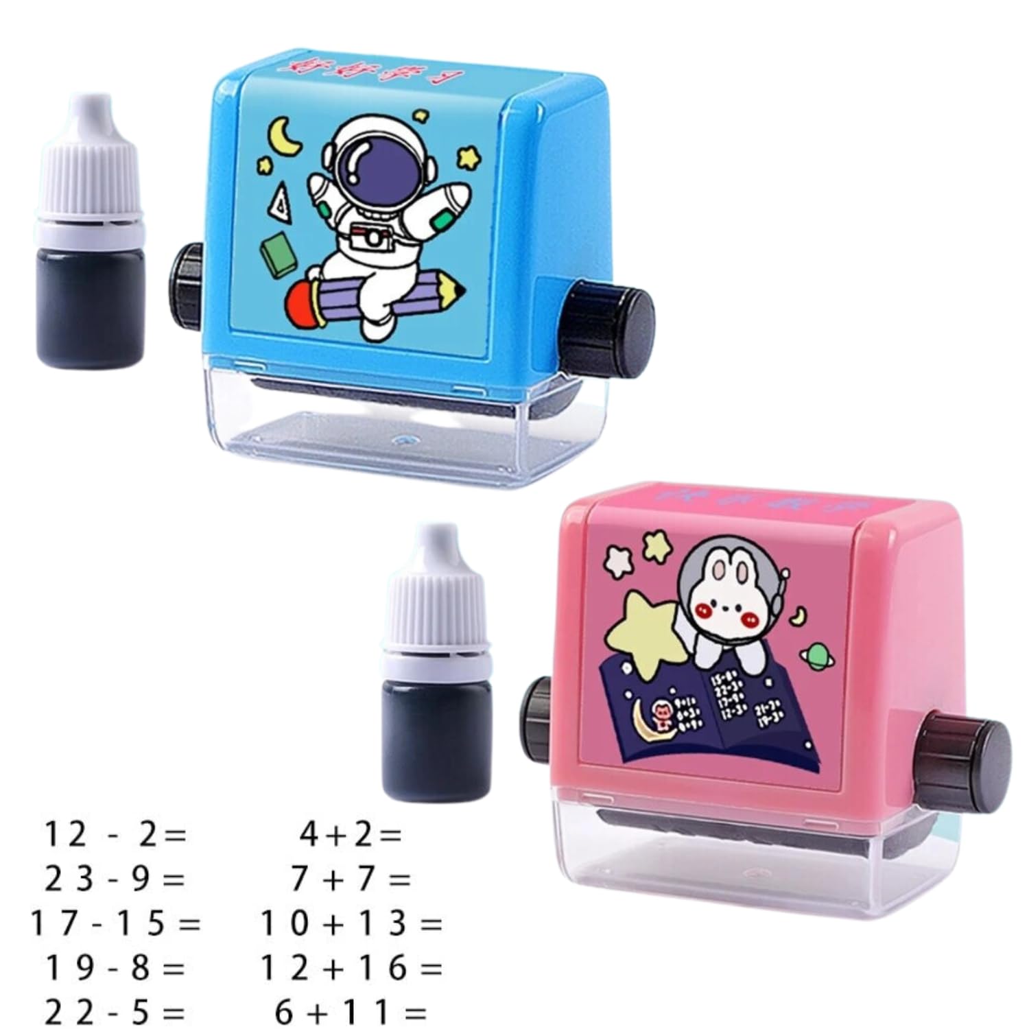 TRU TOYS Smart Math Roller Stamps for Kids, Reusable Ink Arithmetic Learning Toy, Math Question Maker Table Roller, Preschool Math Practice Number (ASDM) (Addition, Subtraction)