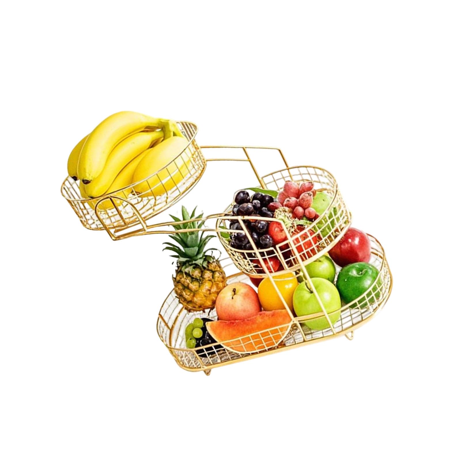 Tsophreniq Gold Sturdy Iron 3 Tiers Fruit Tray Removable Layer Fruit Display Stand For Easy Assembly Ideal For Home And Party Use Nonslip