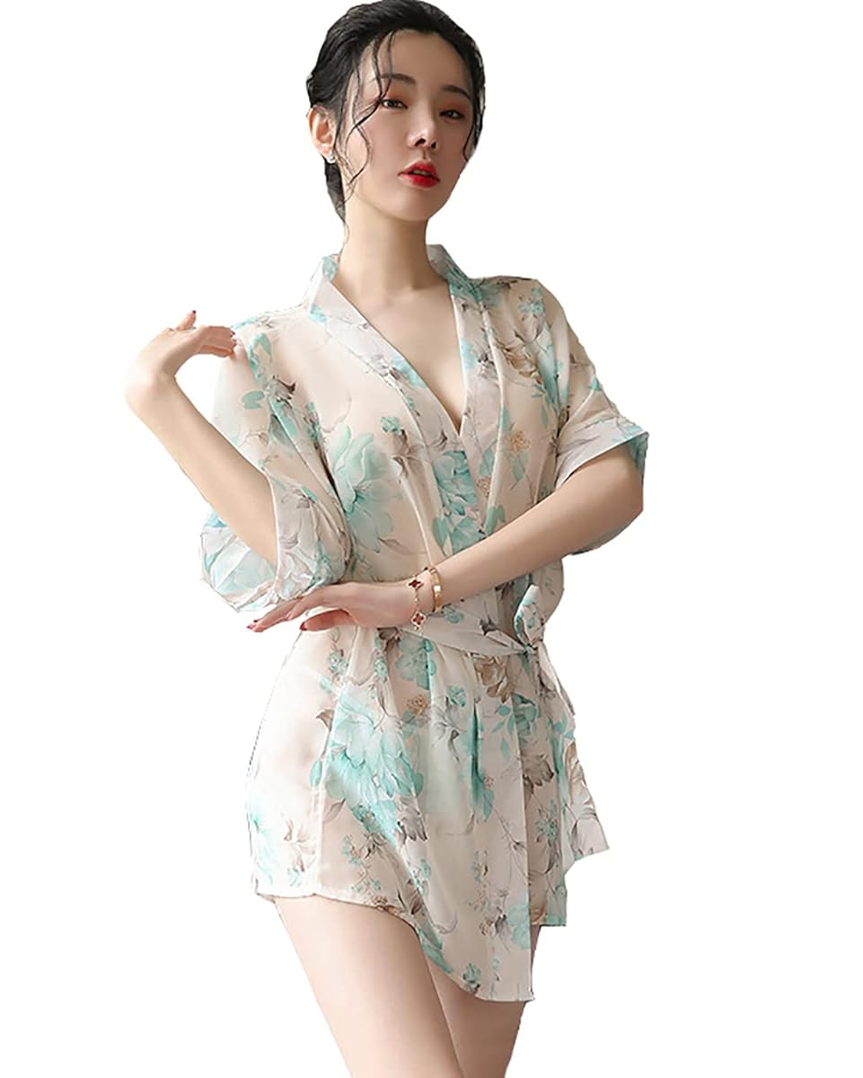 [Ｗｚｈｉｍｉｎｇ] ランジェリー ベビードール レディース セクシー ガウン 和服 ミニ 浴衣 着物 花柄 セクシー上着 ネグリジェ 寝間着 和風 コスチューム ナイトウェア