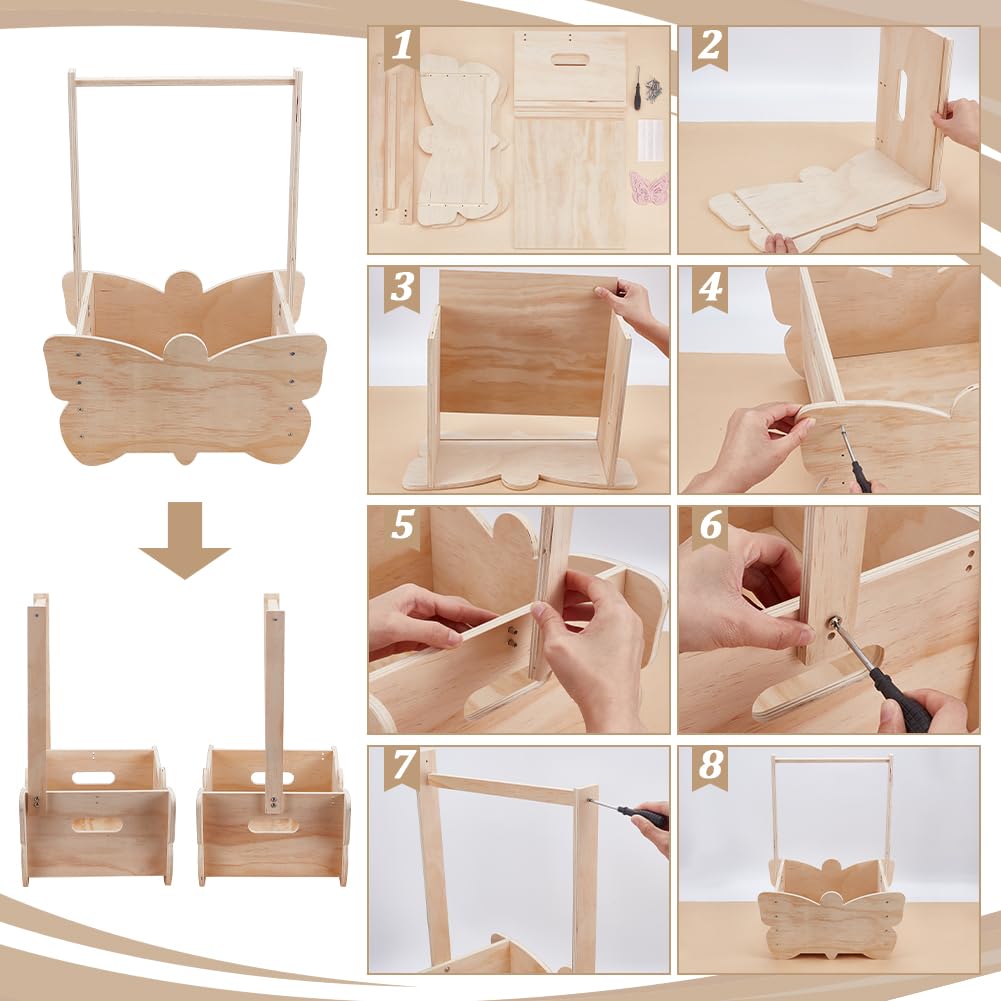 UNICRAFTALE Cadeau De Bienvenue Bébé Crate en Bois pour Organisateur De Garde Robe Bébé Papillon avec Panier De Stockage Bébé Et Cintres Cadeau De Grossesse pour Nouveaux Parents 41x31x55cm