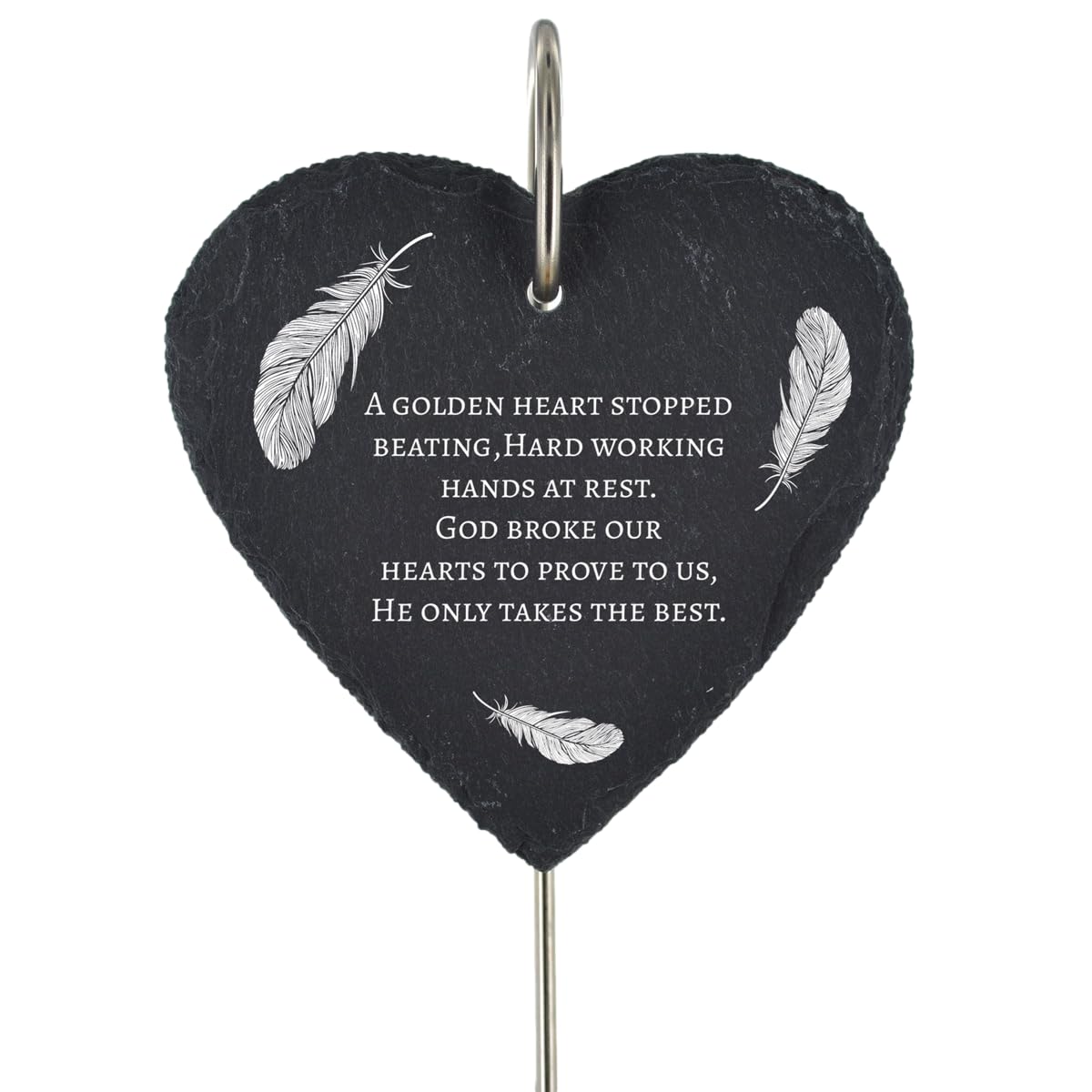 Feather Grave Stick Marker Plaque Ornament Memorial Slate Heart Graveside Decor