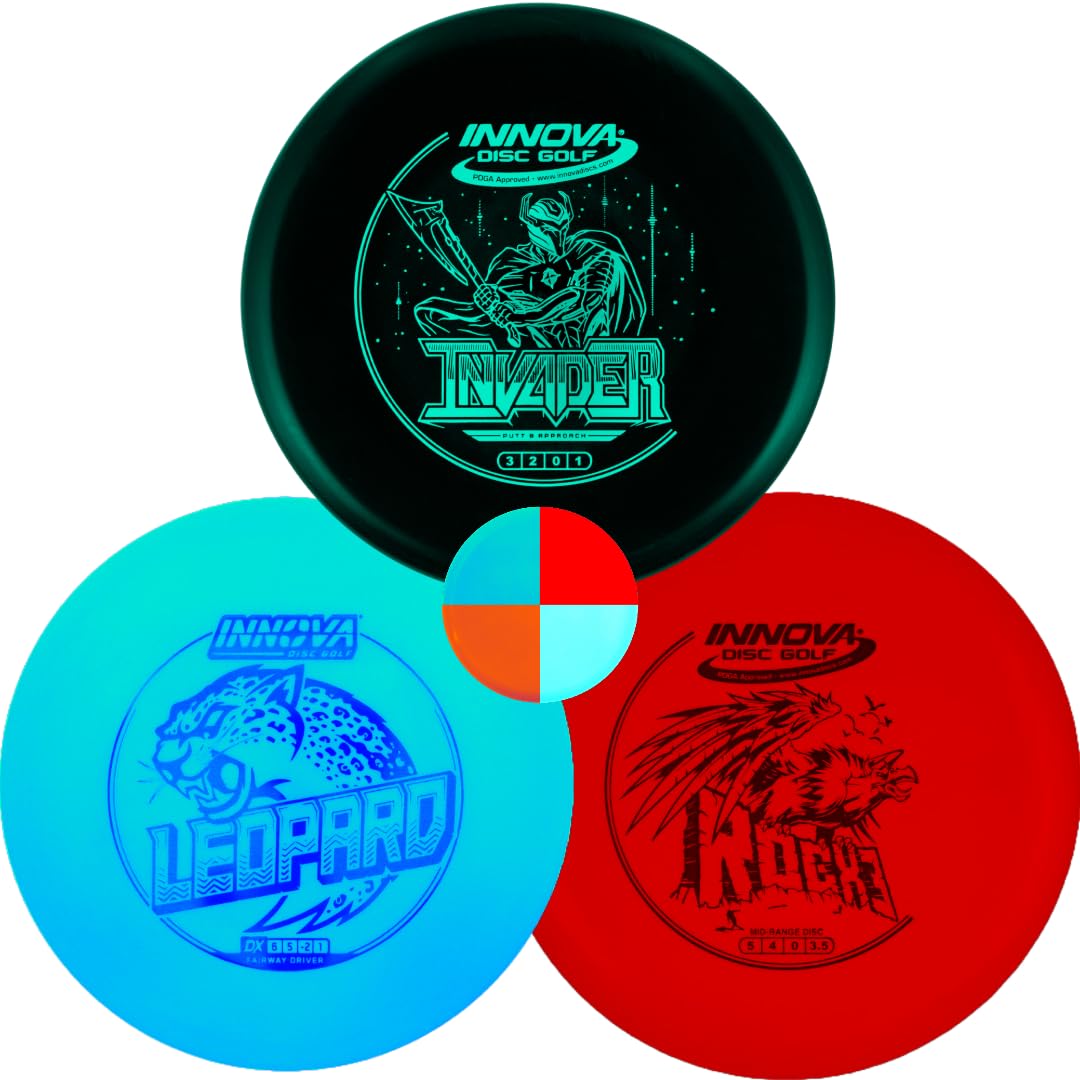 Innova Discs Golf DX 3 Disc Set | Driver, Midrange, Putter | Leopard3, RocX3, Invader + G3T Blank top mini