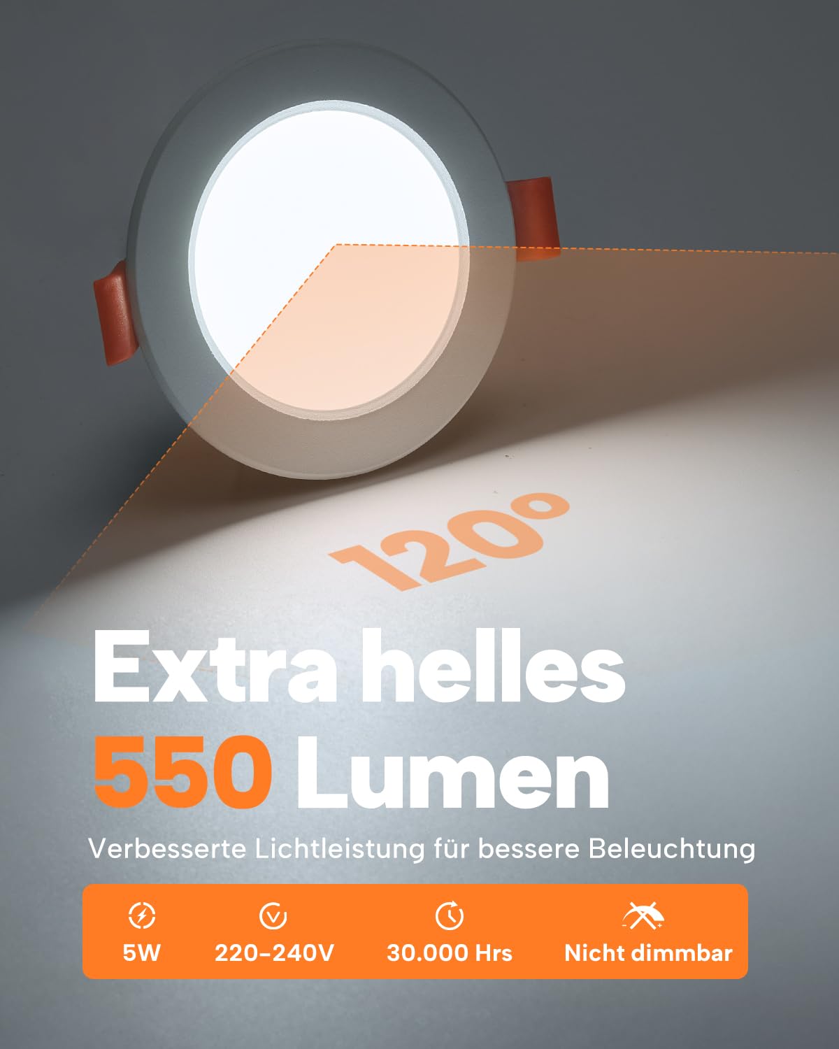 Tomosu 20er 5CCT Led Einbaustrahler 230v 68mm, 5W Led Spots 230v 550LM, IP44 Einbauleuchten Decke 68-80mm Lochmaß, Einbauspots Warmweiß Neutralweiß Kaltweiß Decken Spots für Badezimmer Küche