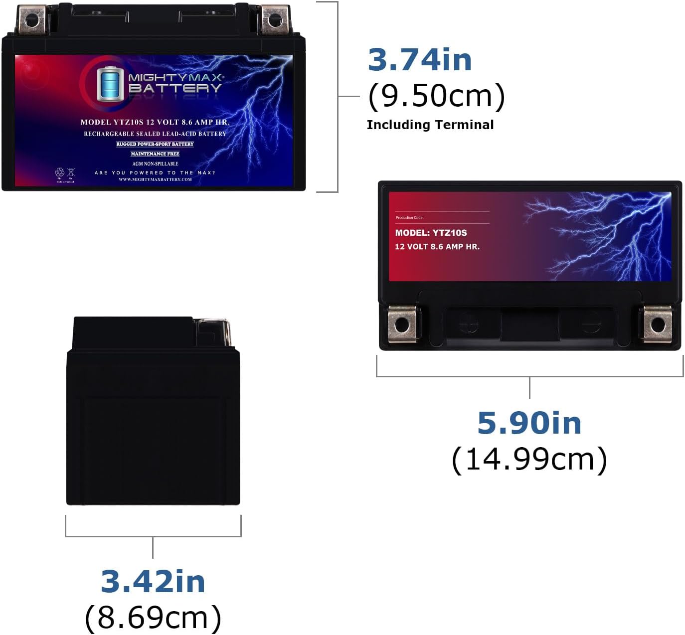 Mighty Max Battery YTZ10S -12 Volt 8.6 AH, 190 CCA, Rechargeable Maintenance Free SLA AGM Motorcycle Battery