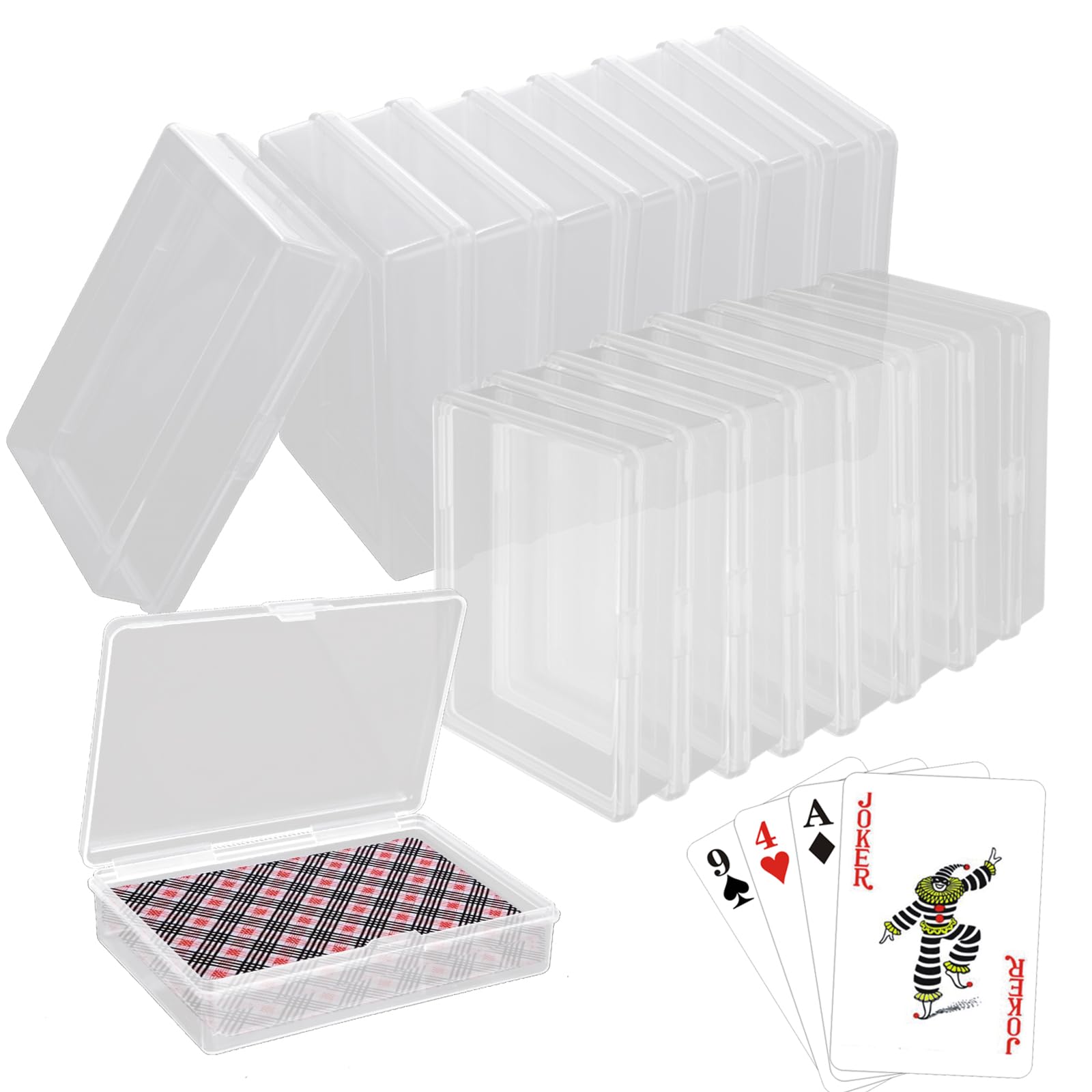 Tebery Lot de 24 étuis vides pour cartes à jouer en plastique transparent avec fermeture à rabat, boîte de rangement vide pour cartes bancaires, cartes de visite, cartes de jeu